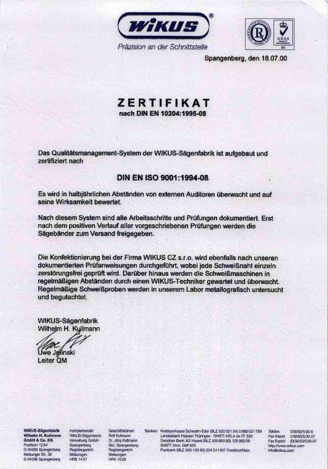 Origin�l certifik�tu WIKUS CZ